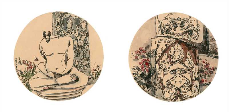 李梅《越南柬埔寨拾印系列之七、和之八》水彩 15×15cm