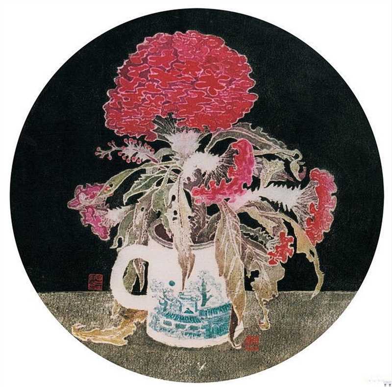 李梅《鸡冠花》版画 60×60cm 2001年