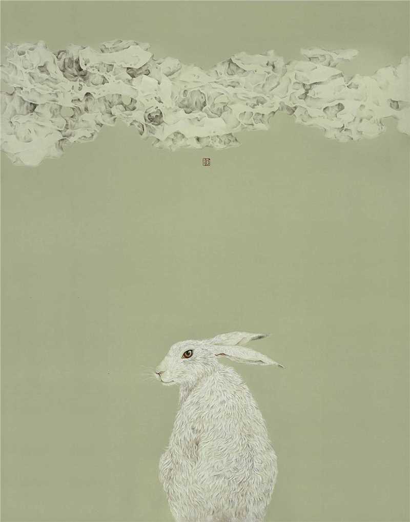 云石与野兔-72x57cm 绢本 2013