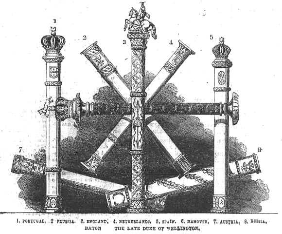 韦尔斯利享有的元帅杖，取自1852年《伦敦新闻画报》的版画
