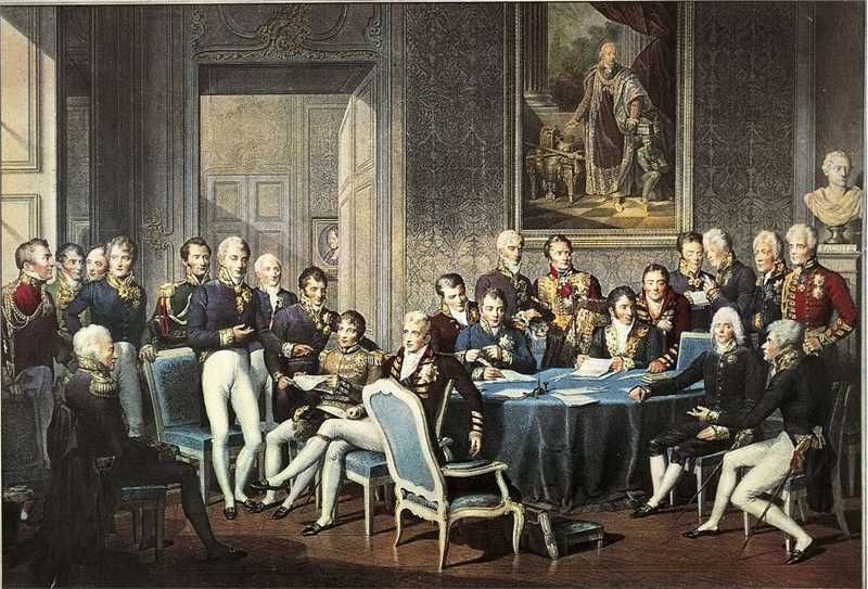 1815年维也纳会议中的韦尔斯利（最左侧）