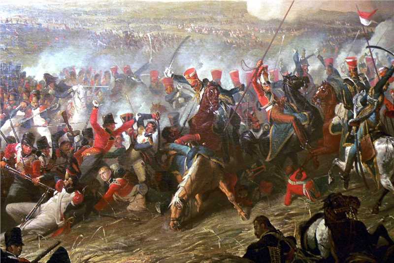 英国第10骠骑兵旅（红色）在滑铁卢最后关头进攻法军